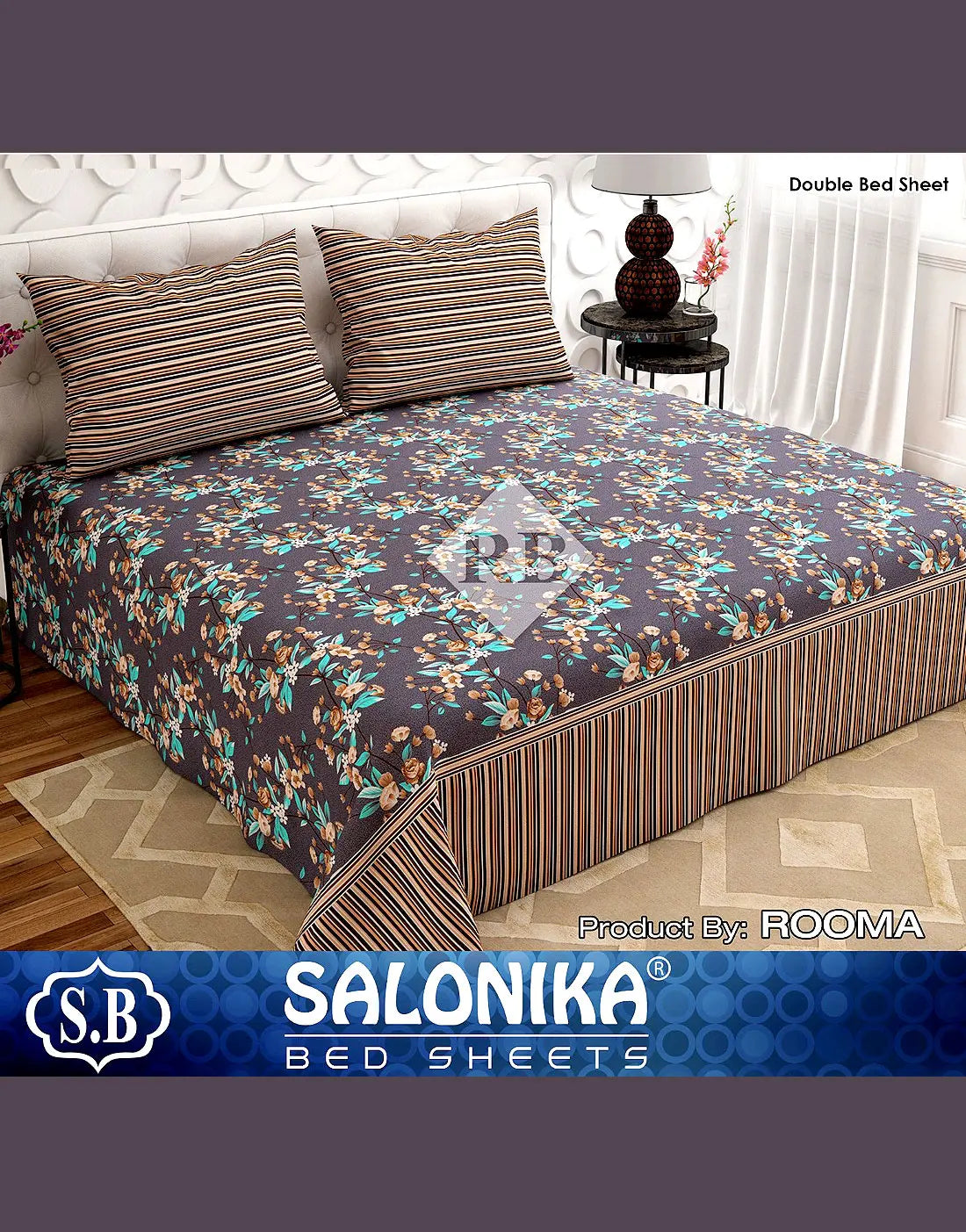 Salonika 3-Piece Mix Cotton King Size Bedsheet with Pillow Covers