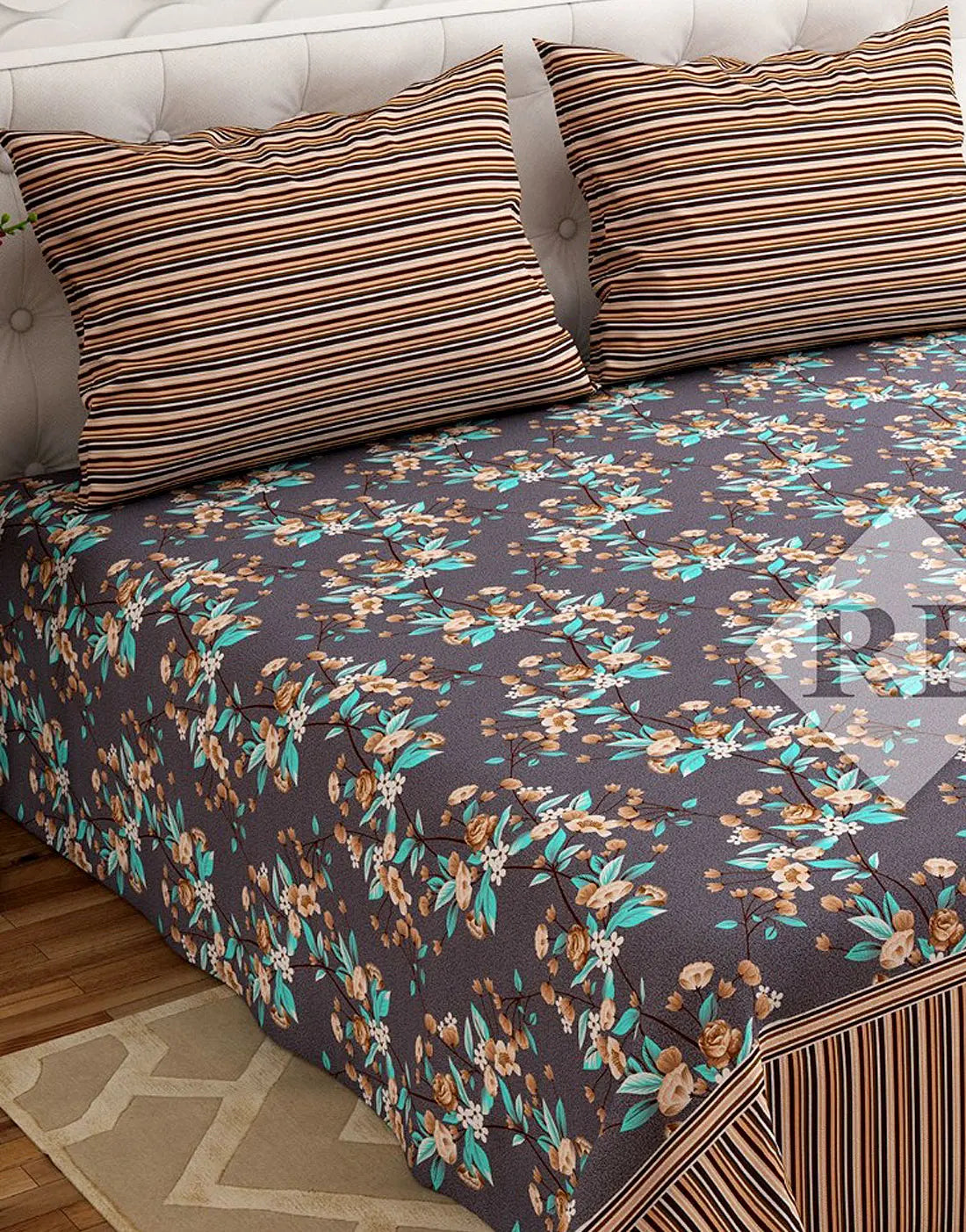 Salonika 3-Piece Mix Cotton King Size Bedsheet with Pillow Covers