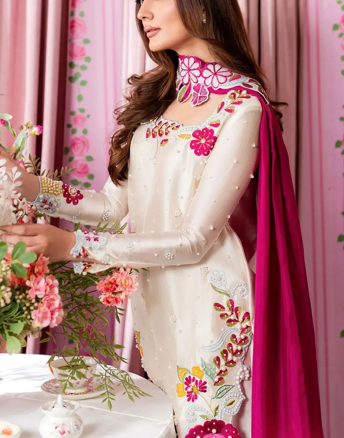 Fancy Embroidered Silk Party Wear Dress for Girls