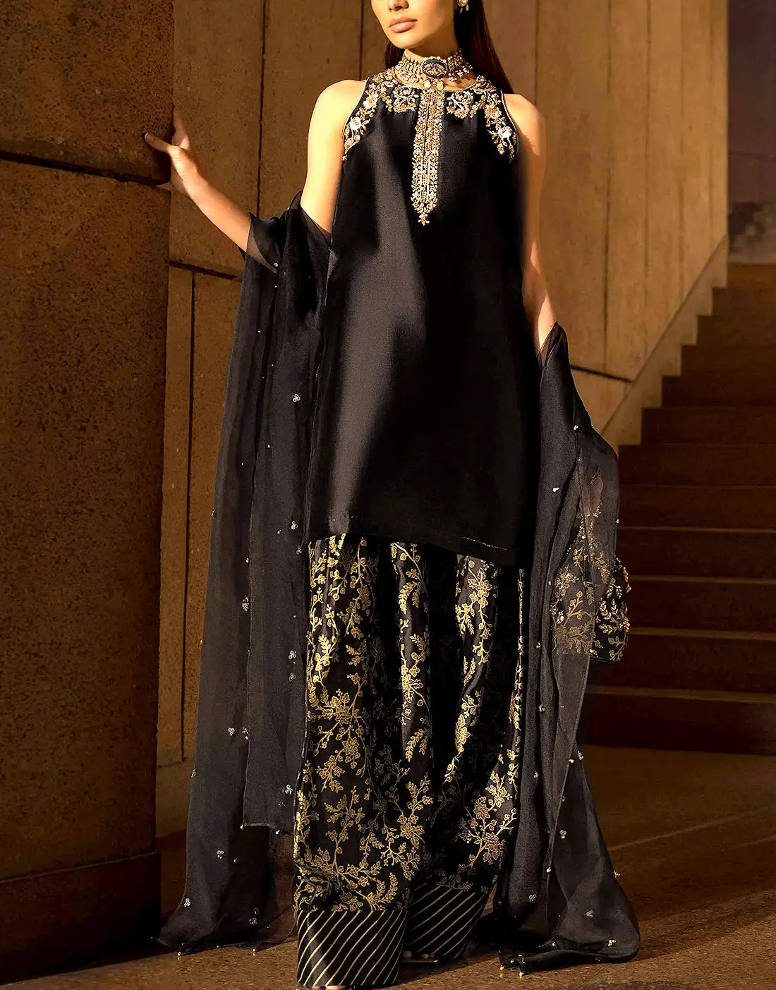 Elegant Fancy Embroidered Black Silk Party Dress for Women – Stylish Formal Design