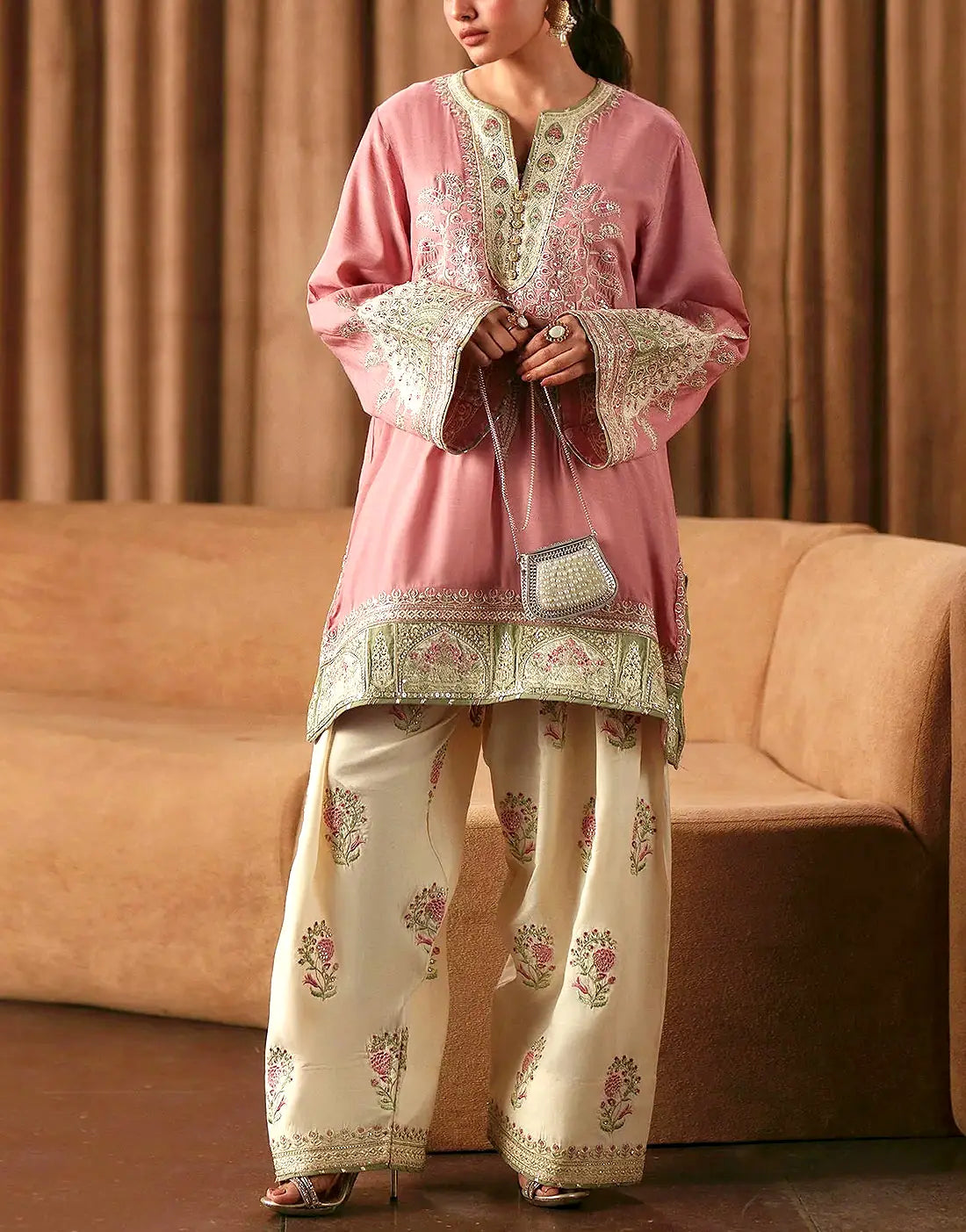 Fancy 2-Piece Embroidered Silk Party Dress for Girls
