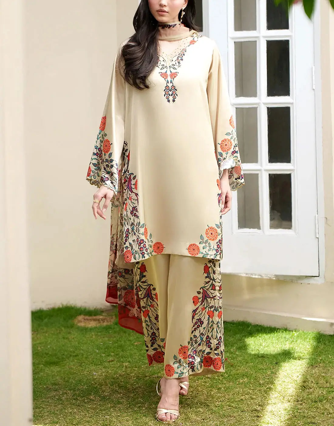 All-Over Digital Print Silk Party Wear Dress Design 2026