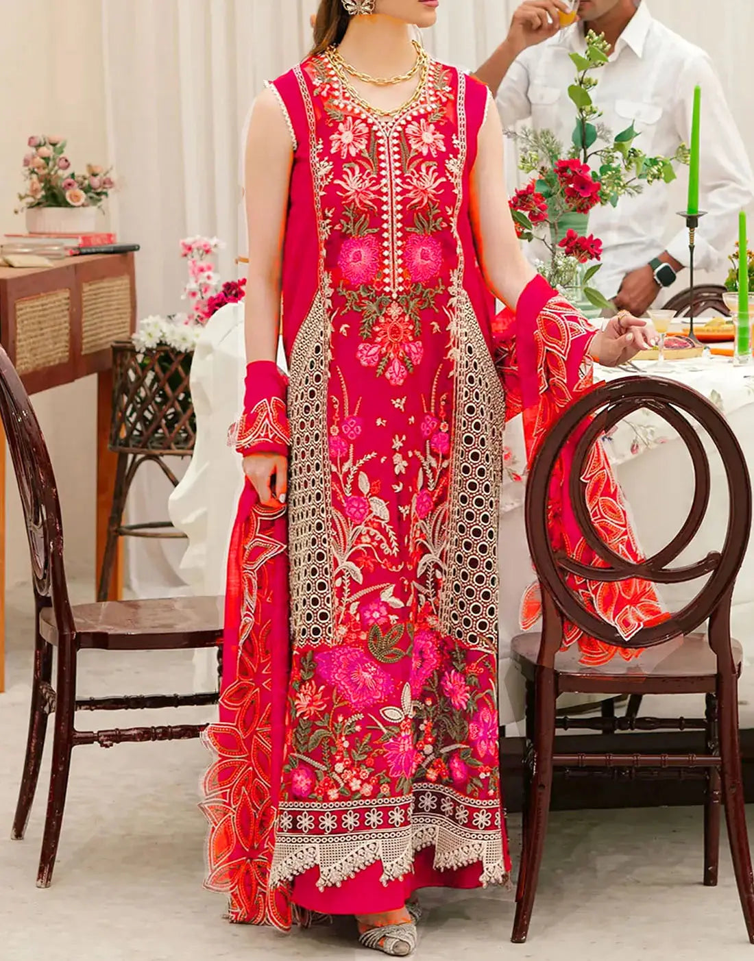 Heavy Embroidered EID Lawn Dress with Digital Print Banadora Dupatta