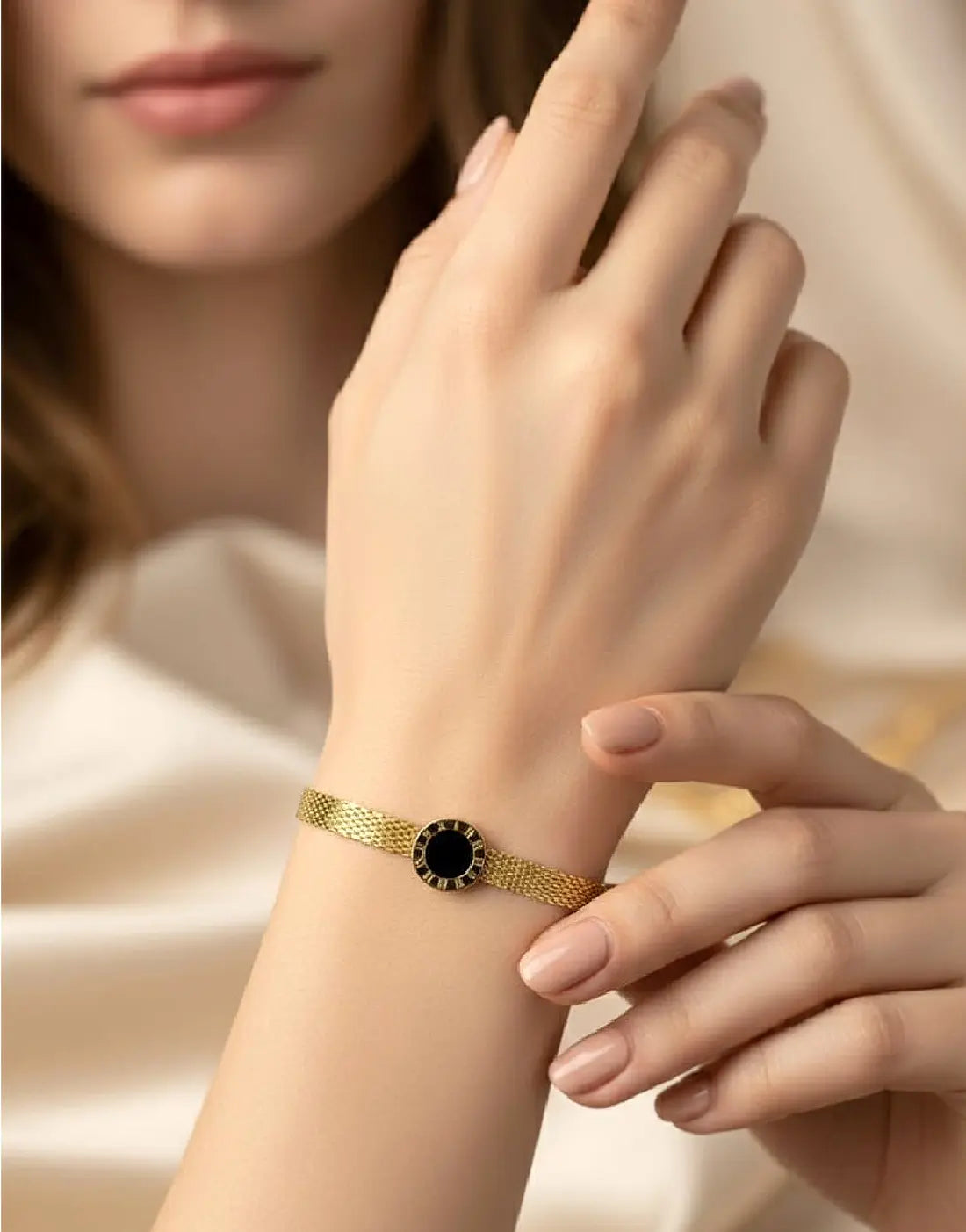 Trendy Roman Numeral Mesh Chain Bracelet in Stainless Steel Finish