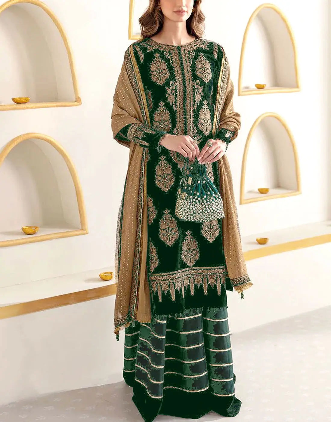 Royal Heavy Embroidered Bottle Green Velvet Dress for Party Wear & Weddings Best Price Online in Pakistan Royal Heavy Embroidered Bottle Green Velvet Dress for Party Wear & Weddings Best Price Online in Pakistan