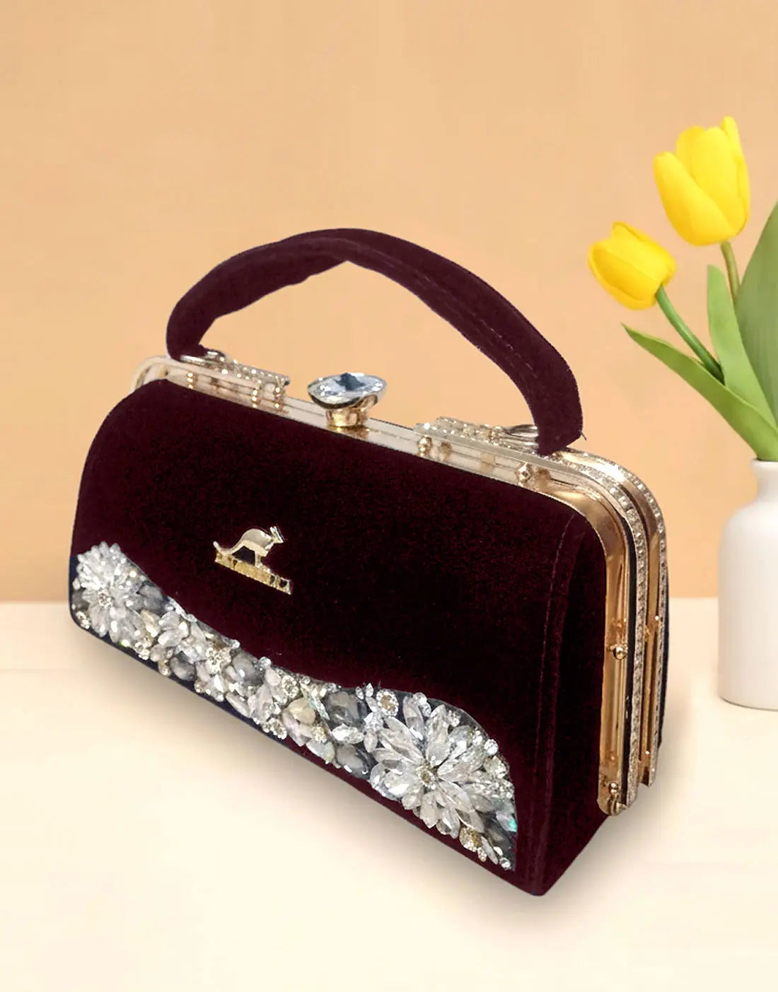 Luxe Maroon Velvet Evening Handbag for Women