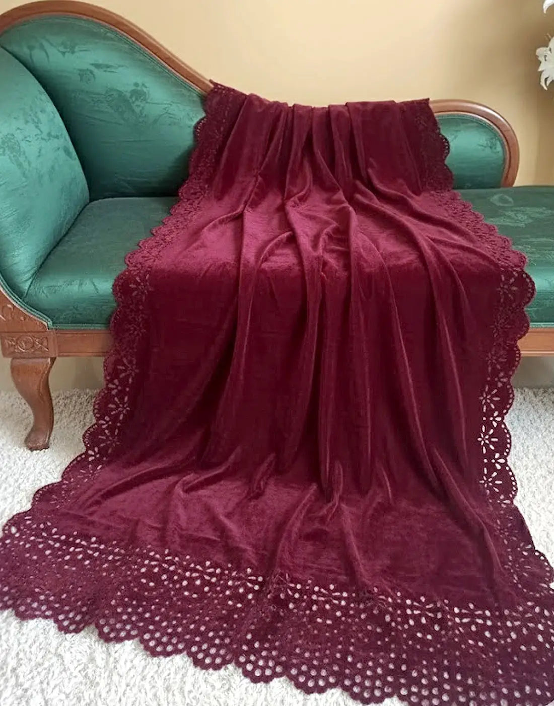 Intricate Laser Cutwork Women's Velvet Shawl for Weddings & Parties
