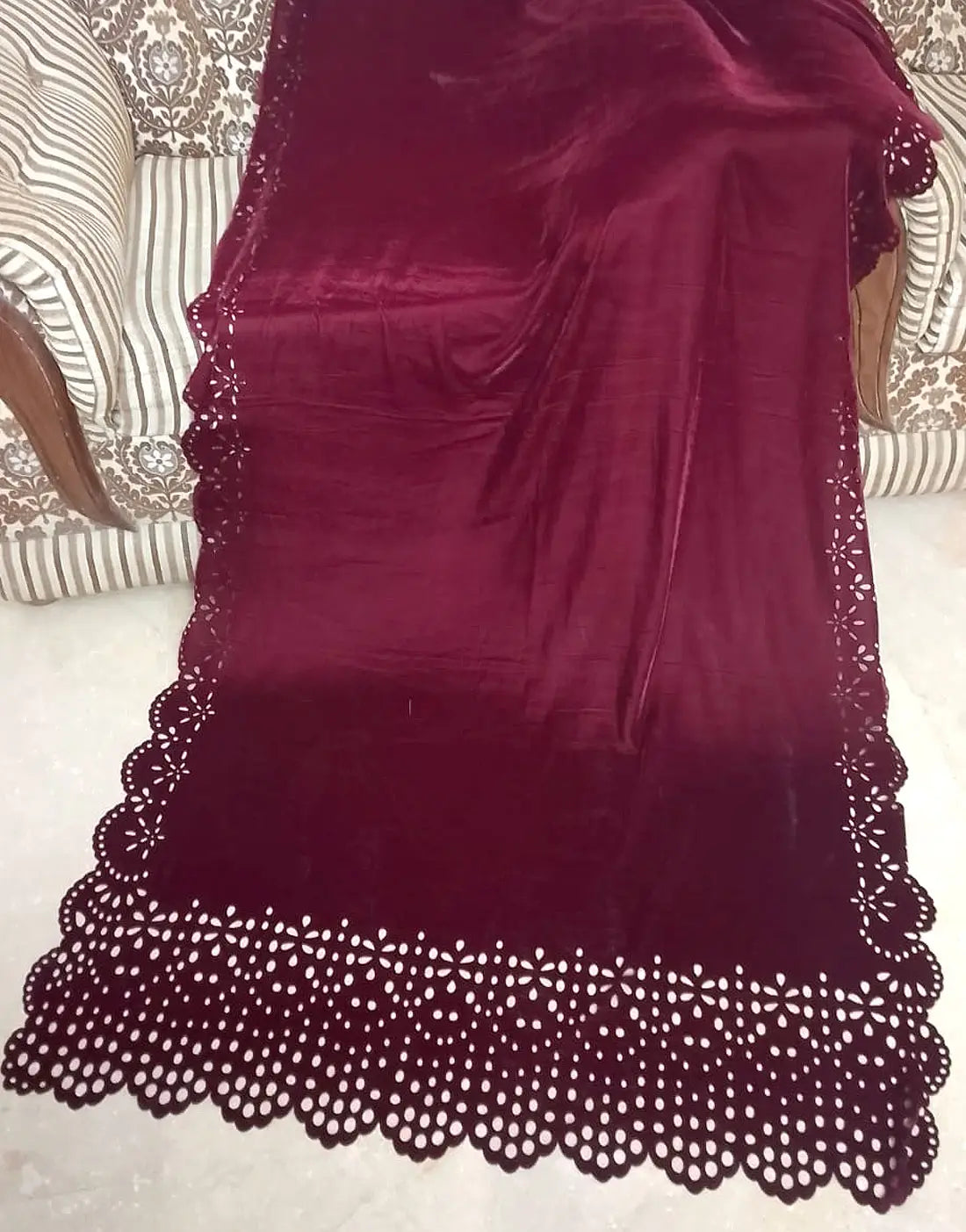 Intricate Laser Cutwork Women's Velvet Shawl for Weddings & Parties