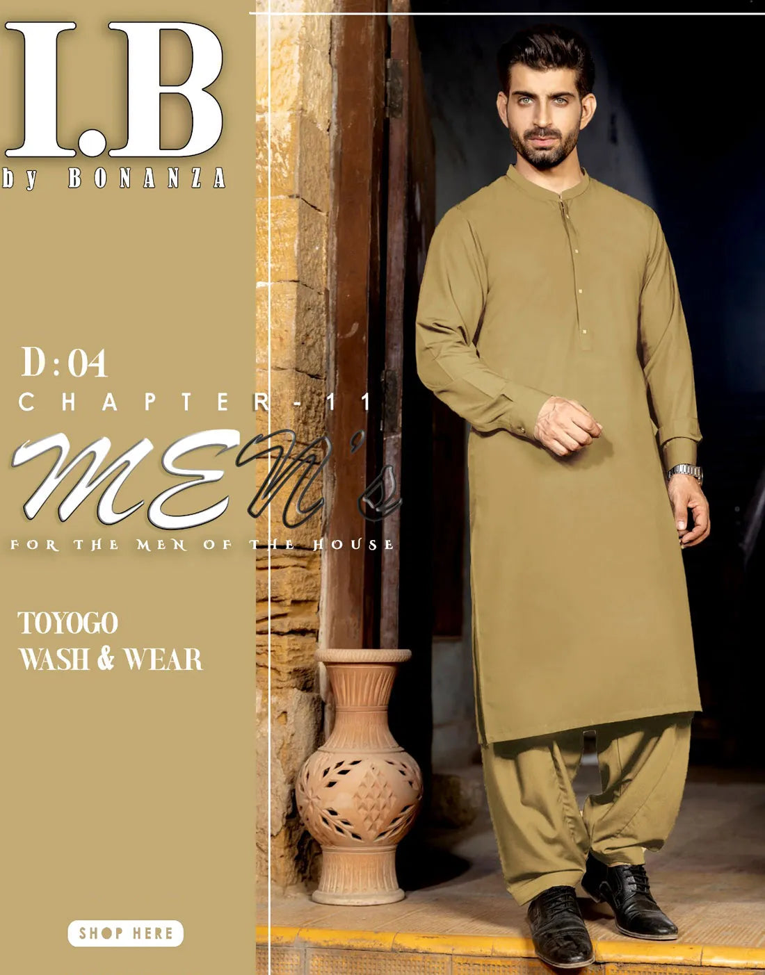 IB Unstitched Wash n Wear Soft Beige Shalwar Kameez for Men β Premium Quality Fabric