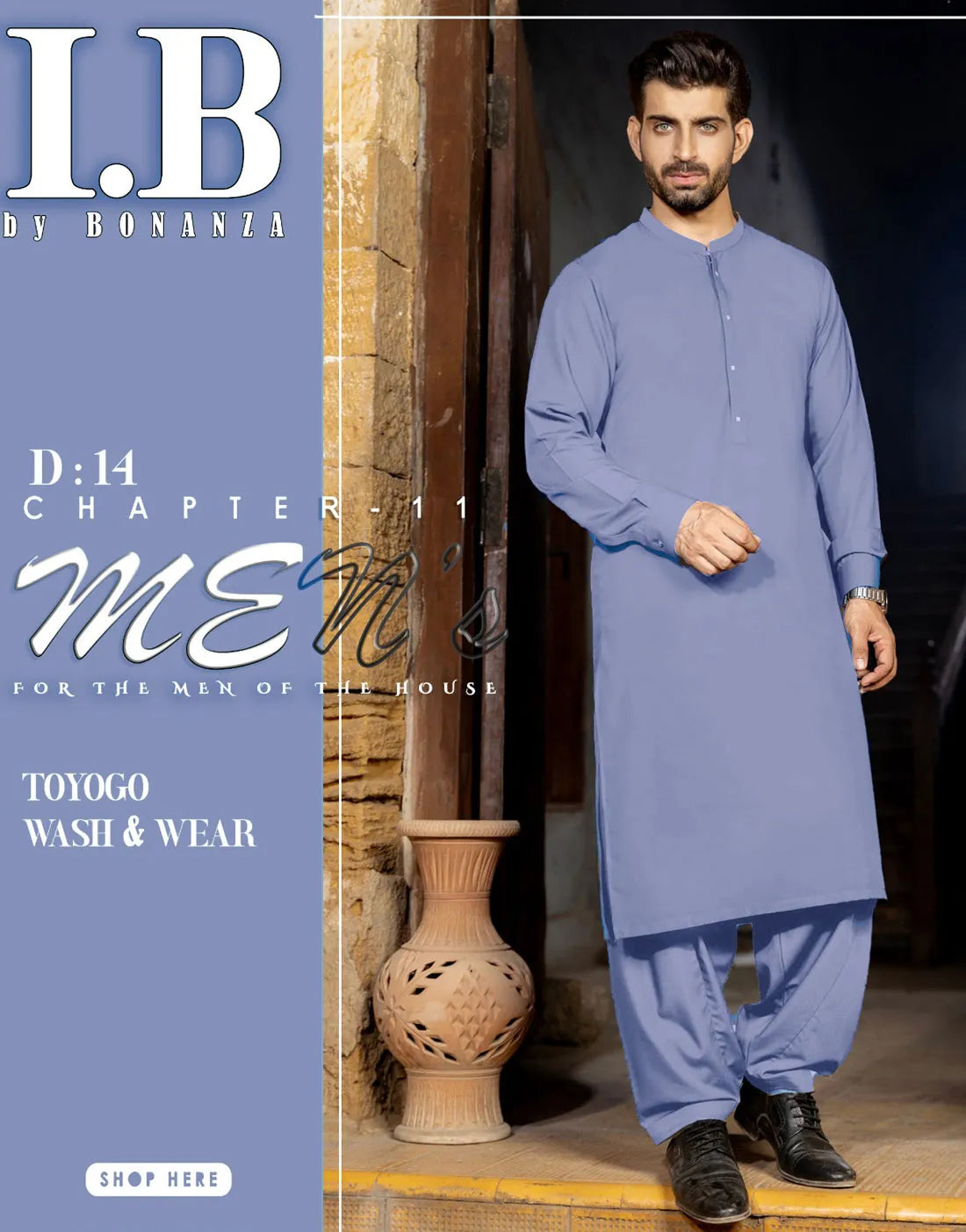 IB Unstitched Wash n Wear Solid Blue Shalwar Kameez for Men β Premium Quality Fabric