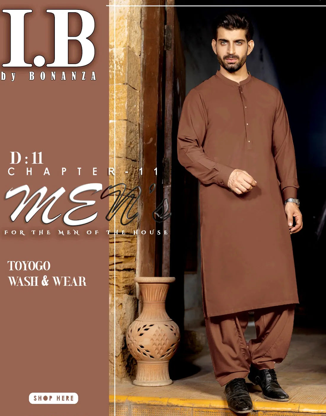 IB Unstitched Wash n Wear Brown Shalwar Kameez for Men β Premium Quality Fabric