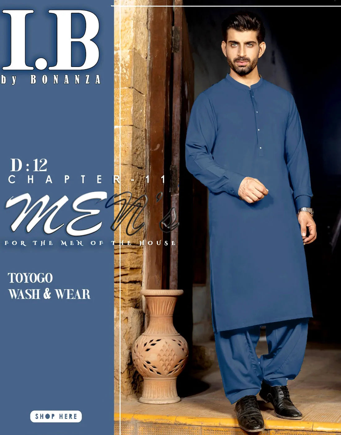 IB Unstitched Wash n Wear Zinc Blue Shalwar Kameez for Men β Premium Quality Fabric