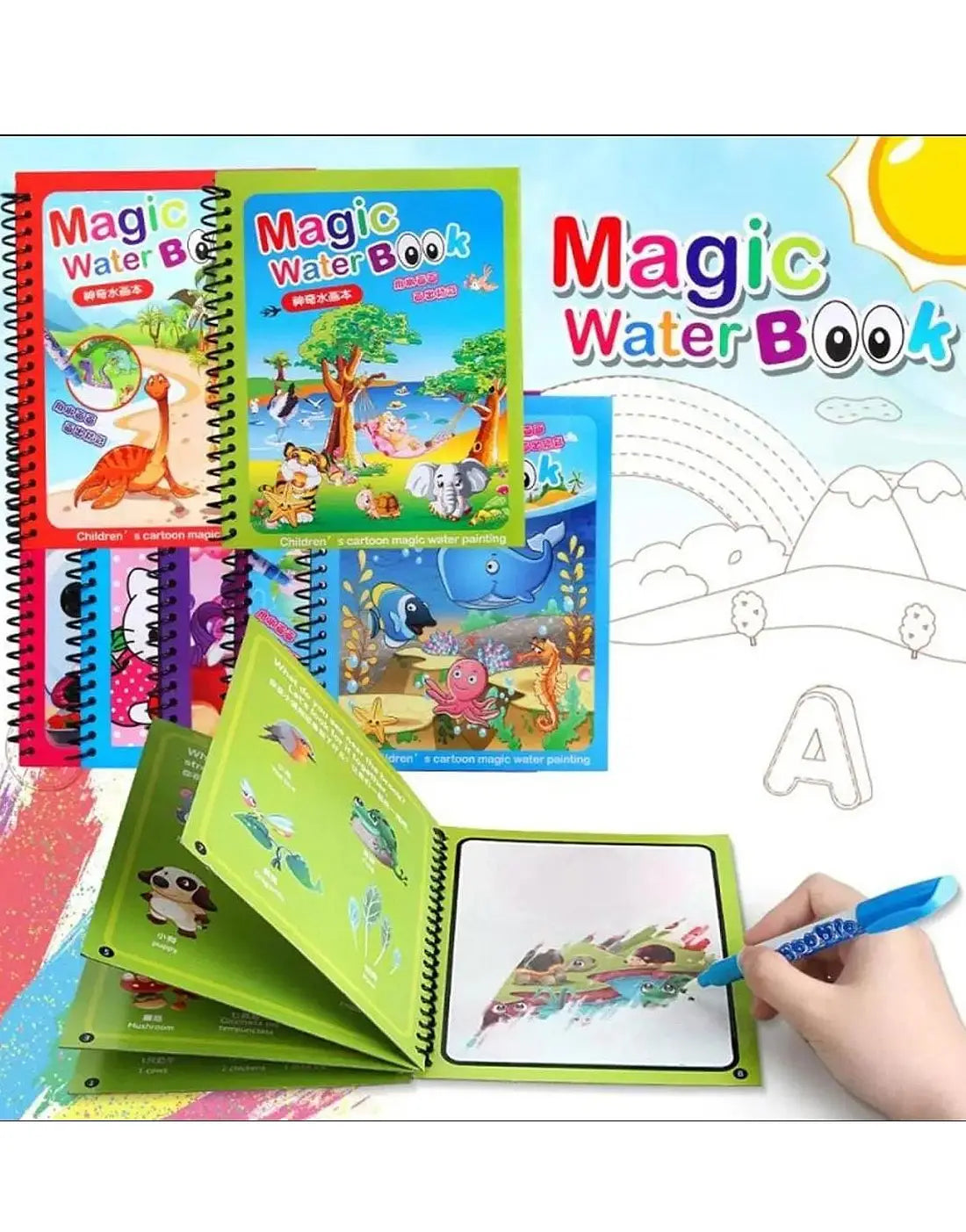 Magic Water Painting Coloring Book with Magic Water Pen