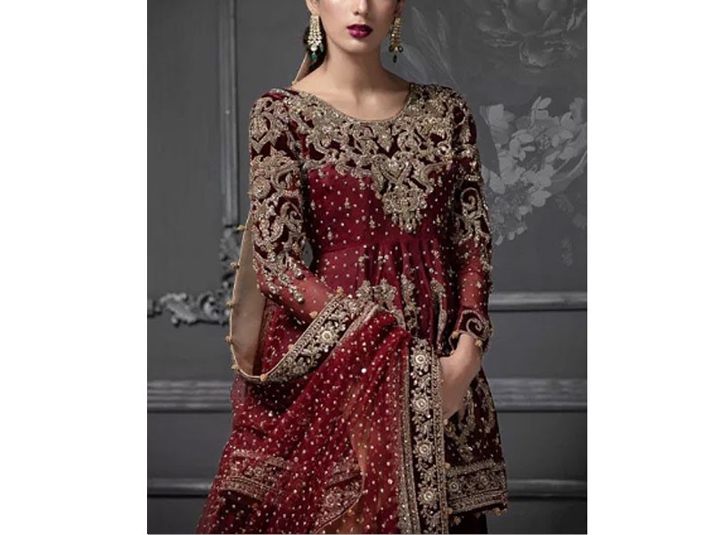 Heavy Embroidered Organza Party Wear Dress 2024