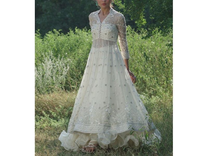 Heavy Embroidered Organza Party Wear Dress 2024