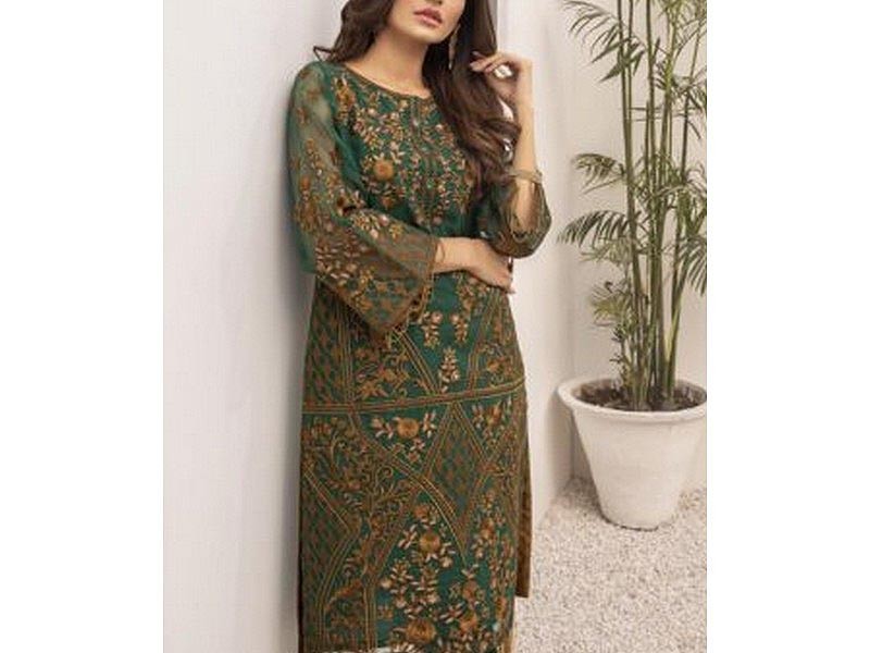 Heavy Embroidered Organza Party Wear Dress 2024