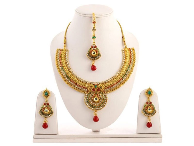 Elegant Party Wear Necklace Set with Earrings & Tikka