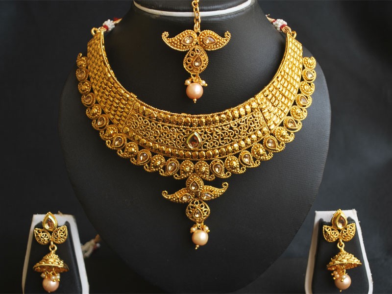 Elegant Party Wear Necklace Set with Earrings & Tikka