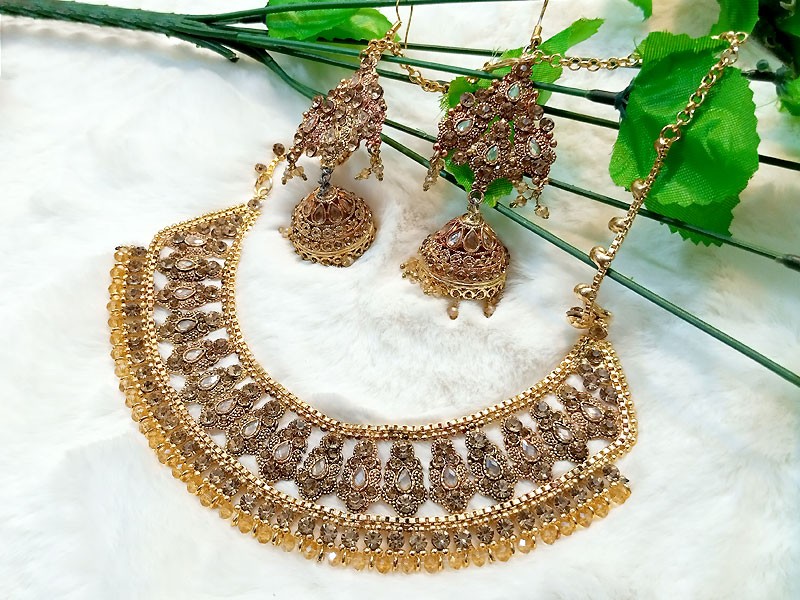 Elegant Party Wear Necklace Set with Earrings & Tikka