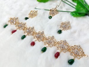 Elegant Party Wear Necklace Set with Earrings & Tikka