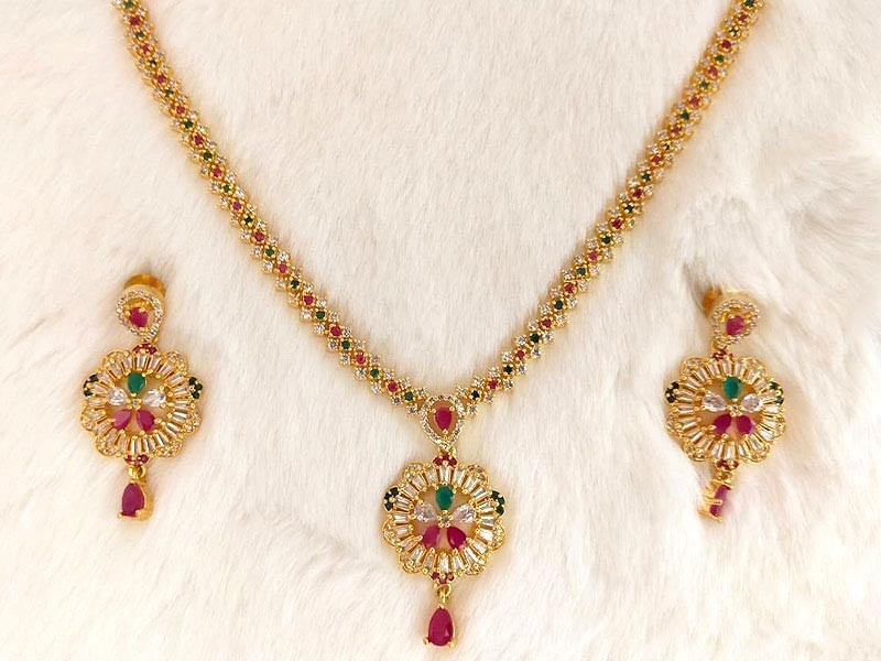 Elegant Party Wear Necklace Set with Earrings & Tikka