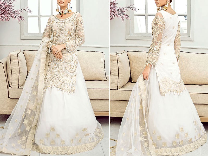 Heavy Embroidered Organza Party Wear Dress 2024