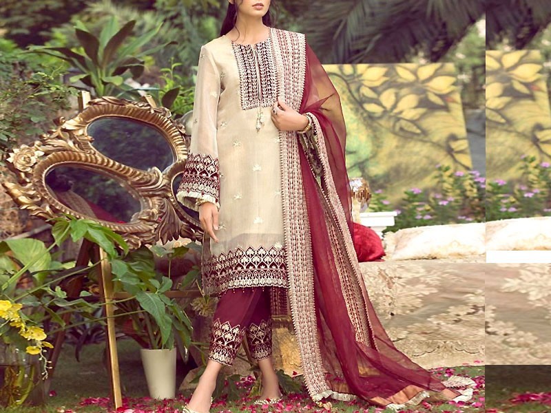 Heavy Embroidered Organza Party Wear Dress 2024