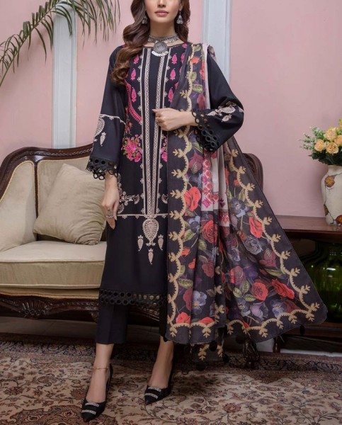 Heavy Embroidered Velvet Party Wear Dress with Jamawar Trouser