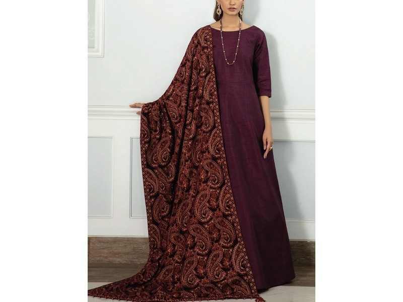 Heavy Embroidered Velvet Party Wear Dress with Jamawar Trouser