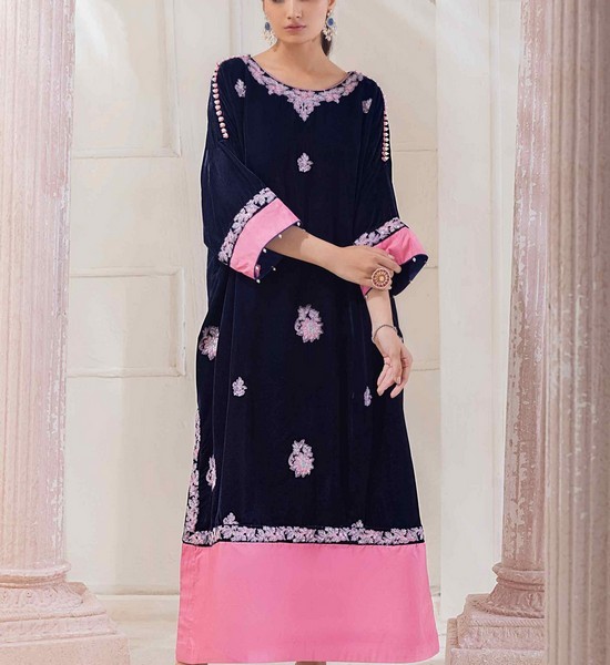 Heavy Embroidered Velvet Party Wear Dress with Jamawar Trouser