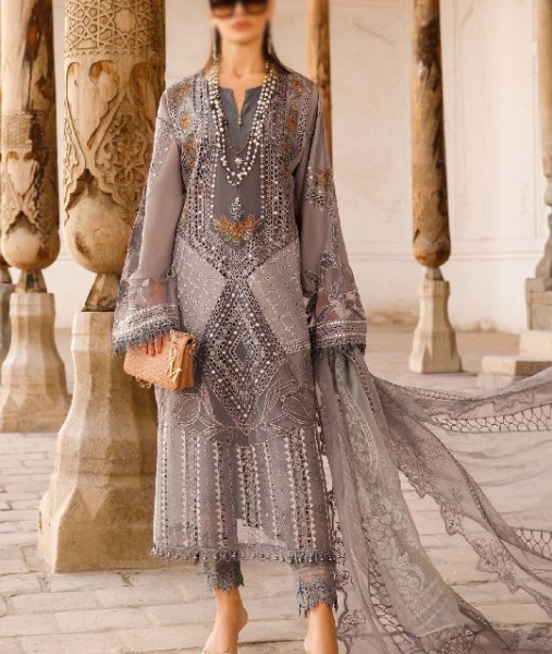 All-Over Print Embroidered Lawn Dress 2024 with Chiffon Dupatta