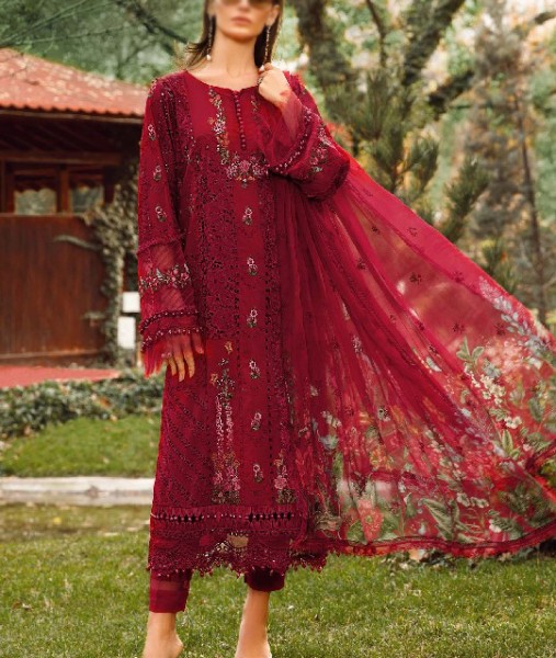 All-Over Print Embroidered Lawn Dress 2024 with Chiffon Dupatta