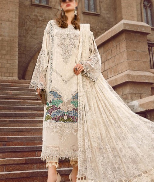 All-Over Print Embroidered Lawn Dress 2024 with Chiffon Dupatta