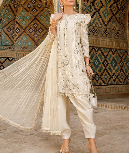 All-Over Print Embroidered Lawn Dress 2024 with Chiffon Dupatta