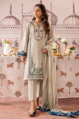 All-Over Print Embroidered Lawn Dress 2024 with Chiffon Dupatta