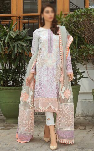 All-Over Print Embroidered Lawn Dress 2024 with Chiffon Dupatta