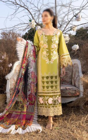 All-Over Print Embroidered Lawn Dress 2024 with Chiffon Dupatta