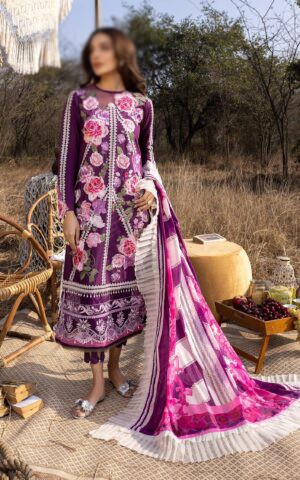 All-Over Print Embroidered Lawn Dress 2024 with Chiffon Dupatta