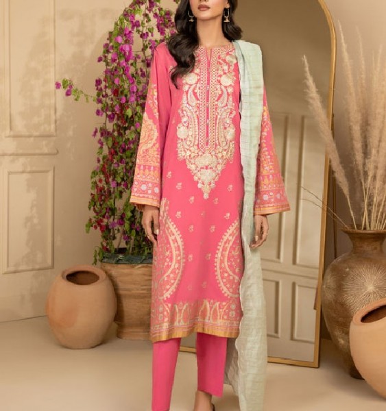 All-Over Print Embroidered Lawn Dress 2024 with Chiffon Dupatta