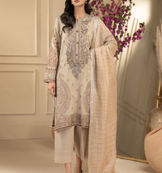 All-Over Print Embroidered Lawn Dress 2024 with Chiffon Dupatta