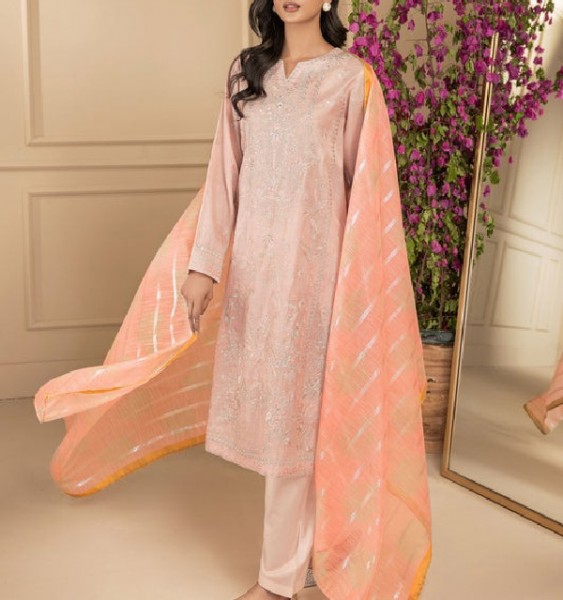 All-Over Print Embroidered Lawn Dress 2024 with Chiffon Dupatta