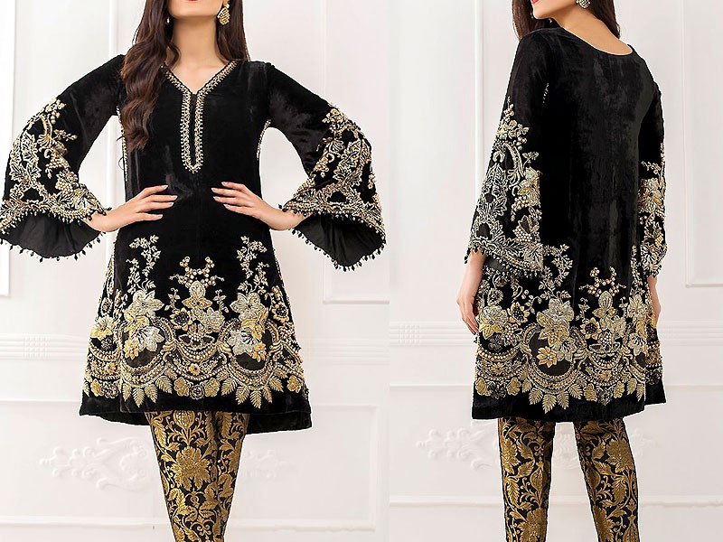 Luxury Heavy Embroidered Black Velvet Wedding Dress 2024 Price in Pakistan