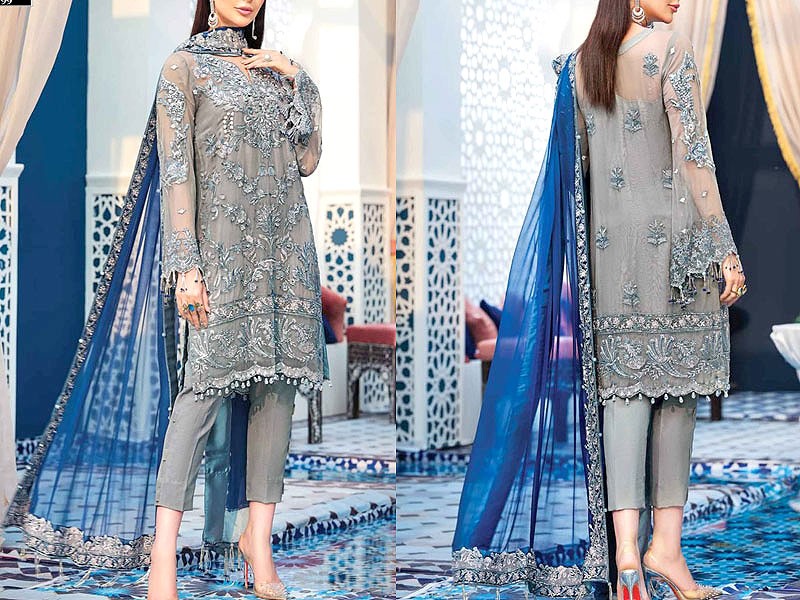 Indian Embroidered Maroon Chiffon Maxi Dress Price in Pakistan