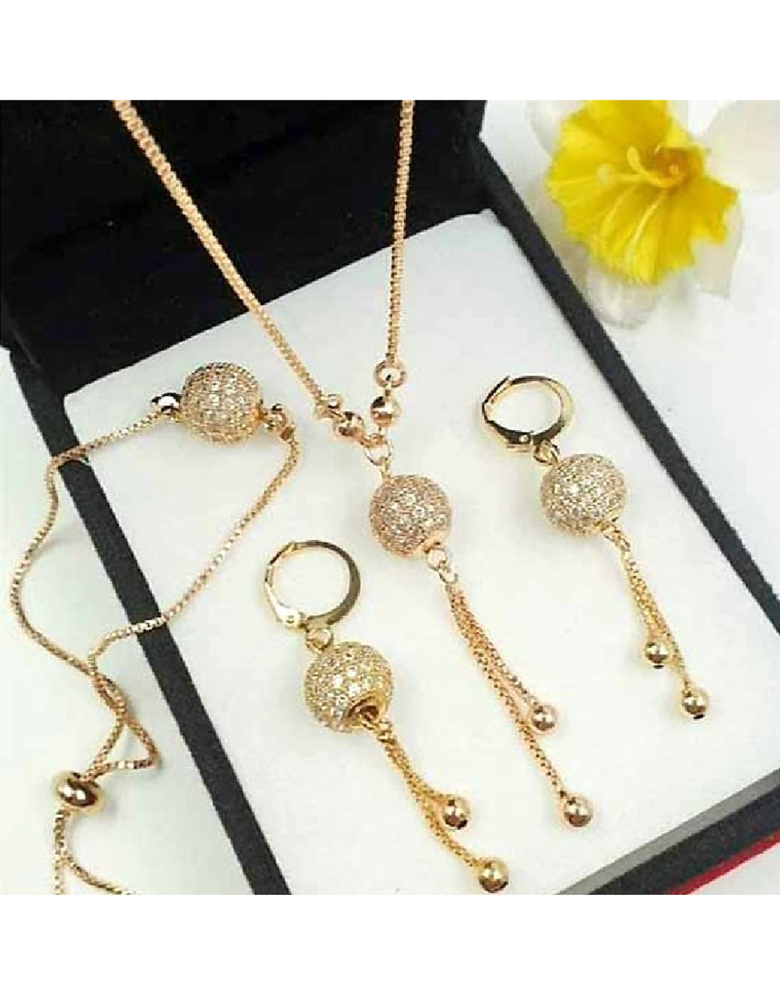 Adorable Ball Shaped Zircon Jewelry Set with Bracelet & Earrings Price in Pakistan