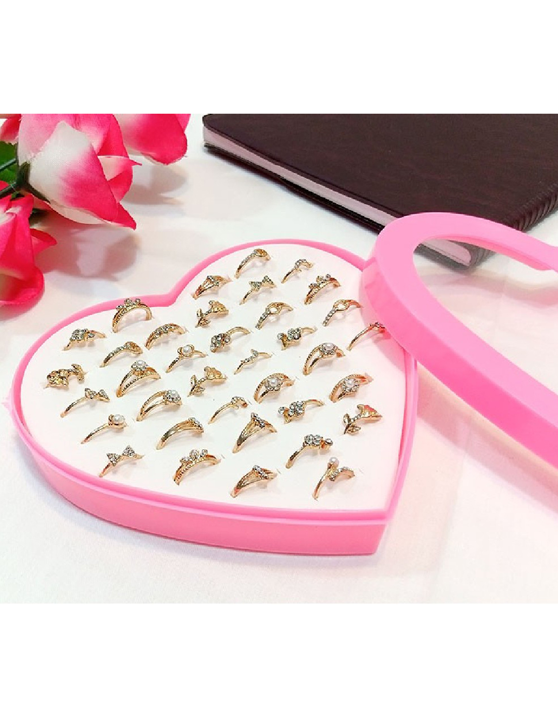 36 Pcs Mid Finger Rings with Heart Shape Gift Packing Price in Pakistan