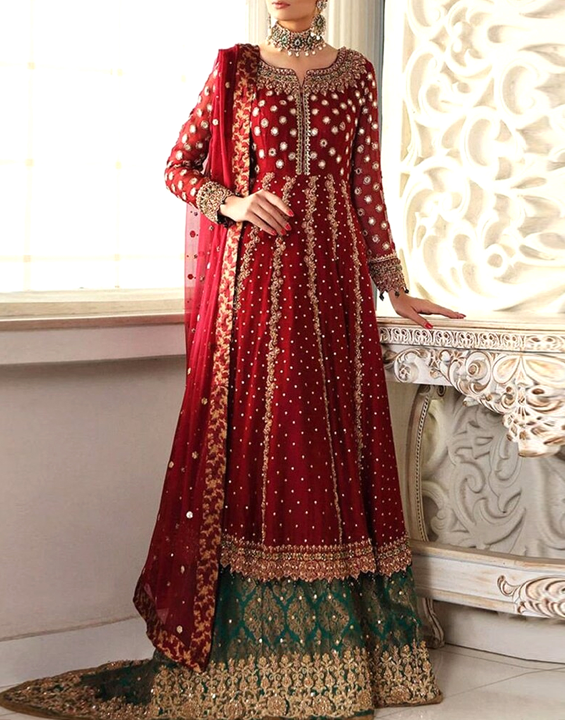 Maroon Net Embroidered Saree Price in Pakistan