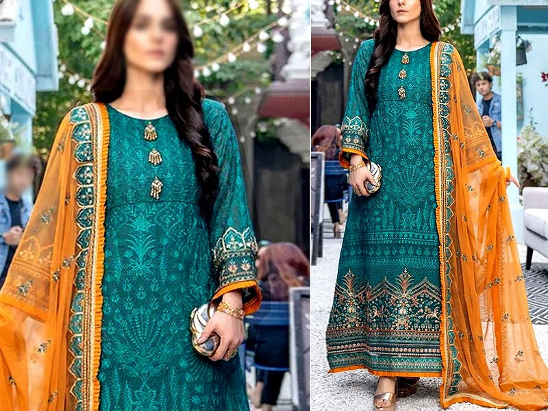 Embroidered Green Lawn Suit with Net Dupatta Price in Pakistan