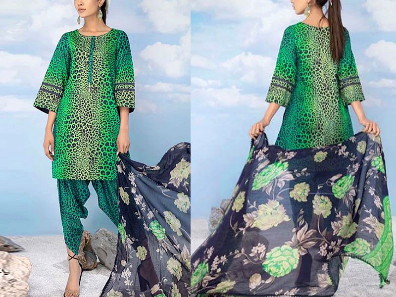 Sindhi Cultural Ajrak Design Applique Work Lawn Dress 3-Pieces Price in Pakistan
