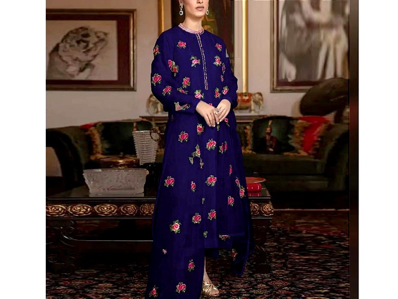 Readymade Embroidered Maroon Shamoz Silk Maxi Price in Pakistan