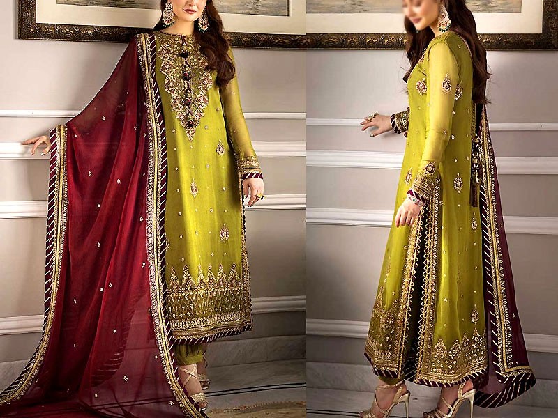 Embroidered Chiffon Dress with Jamawar Trouser Price in Pakistan
